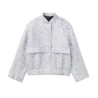 BUNO-Chaqueta Bomber con Lentejuelas para Mujer Otoño Nuevo Cuello Redondo Manga Larga Bolsillo con Solapa Lentejuelas Hilos Metálicos Decorados Estiramiento Interior Dobladillo Chaqueta Abrigo Mujer Ropa De Abrigo Elegante - details 2