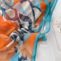 Pañuelo con estampado de rayas de cebra naranja para mujer, pañuelo elegante de gasa para playa, protector solar, Hijab fino de 50x160CM - details 16