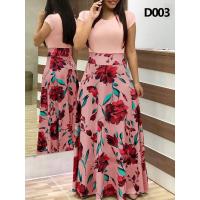 Vestido de talla grande de manga corta a juego con estampado de flores de viento para mujer - details 2