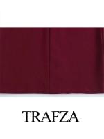 TRAFZA 2025 verano mujer moda tendencia vino rojo vestidos a media pierna ajustados mujer con plisado vestido de noche Vestidos - details 5