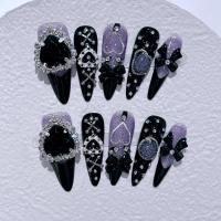 Arte de Uñas de Metal Plateado Hecho a Mano Irregular Longitud de Almendra Blanca, Conjunto Completo, Puntes de Uñas Falsas para Belleza - details 3