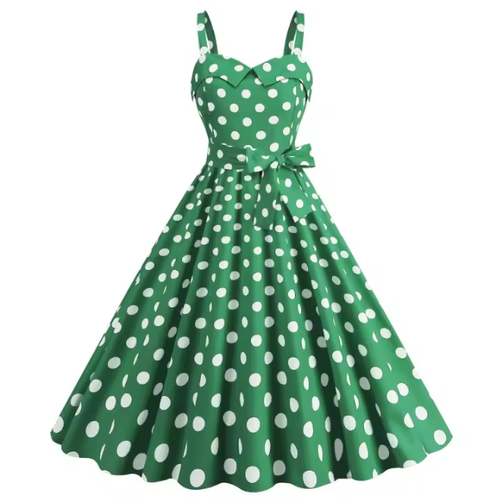 Vestido sexy con tirantes en el pecho con estampado de lunares y borde de hoja de loto para mujer - 1