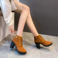 Botas con cordones de tacón alto de PU para mujer, zapatos de plataforma europeos, entrega rápida, primavera e invierno, recién llegados - details 12