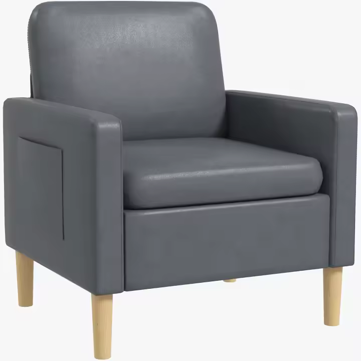 Butaca de Salón Sillón Relax con 2 Bolsillos Laterales Reposabrazos Asiento Acolchado y Patas de Madera Sofá Individual Moderno para Dormitorio 73x79x87 cm Gris - 1