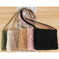 Bolso simple tejido a mano con flecos bolso retro tejido a mano bolso de playa de viaje de vacaciones de verano - details 0