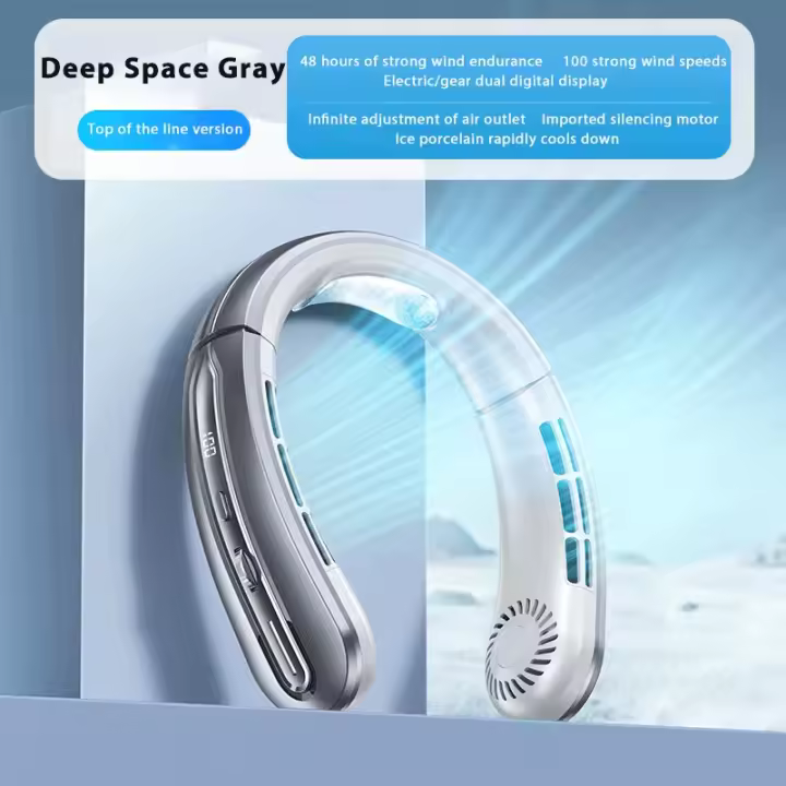 Mini ventilador portátil para colgar en el cuello, con pantalla digital, sin aspas, recargable por USB - 1