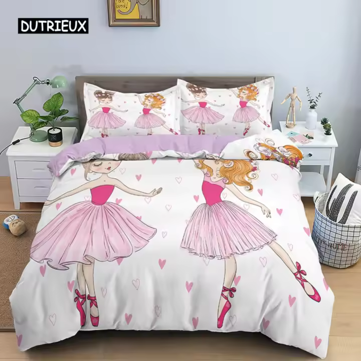 Encantador Conjunto de Cama de Bailarina Funda de Edredón Rosa para Niñas Ropa de Cama de Princesa - 1