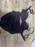 Bikini con abertura para mujer, traje de baño de color puro, cintura alta, Espalda descubierta, Halter, ropa de playa para vacaciones - details 1