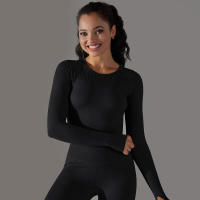 -Top Camisa deportiva de yoga de manga larga a rayas para mujer, sin costuras, que absorbe la humedad - details 20