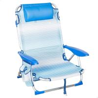 Silla Playa Plegable, 4 Posiciones, Rayas Azul, 51x45x76 cm, Incluye cojín Acolchado, Bolsillo Lateral, Asas, Soporta 110 kg, Topes antivuelco, Multiposición, Respaldo reclinable (62671) - details 0