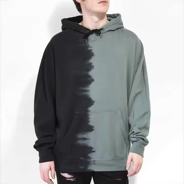 Decheng-Chimera de alta calidad, jersey de algodón teñido dividido, comparación de colores, sudadera con capucha cosida con hombros caídos y peso pesado - 1