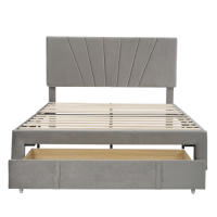 Cama de Almohada de Terciopelo Doble Tamaño 140 x 200 cm Marco de Almohada con Espalda y Cajón Grande Adecuada para Adultos y Adolescentes Gris - details 0
