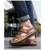 Sandalias planas informales de cuero genuino para hombre, calzado de playa romano, zapatillas de deporte masculinas, zapatos de cuña baja, talla grande 38-48, novedad de verano - details 17