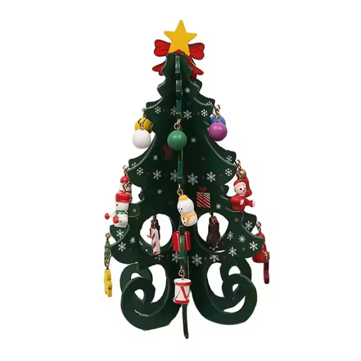 Decoración de Árbol de Navidad de Madera Hecho a Mano DIY Escena de Navidad Casera para 2024 - 1