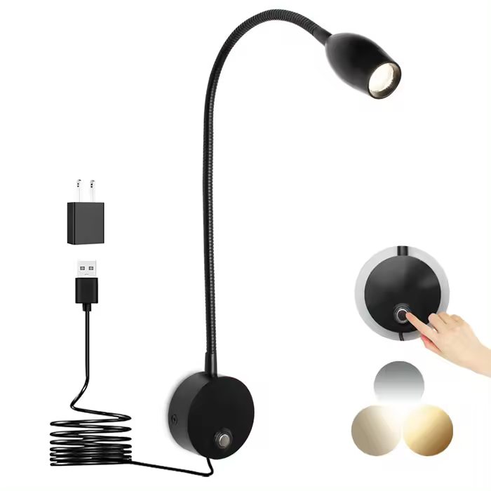 Interruptor táctil regulable, 3 modos de Color, 10 Luces de lectura LED de brillo, cuello de cisne Flexible, luz de pared para cabecera de cama - 1