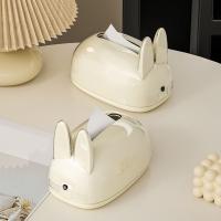 Caja de pañuelos de conejo de estilo cremoso creativo, dispensador de toallas de papel decorativo de gran capacidad, plástico con resortes, soporte de papel para oficina - details 3
