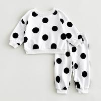 Primavera y otoño Traje de bebé Estampado de lunares Cuello redondo Suéter de manga larga Pantalones sueltos Ropa deportiva para niños y niñas - details 1