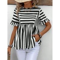Nuevo Vestido camisero de verano para mujer, cuello redondo, manga con volantes, holgado, cómodo, a rayas - details 14