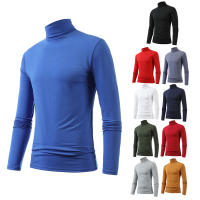 Camiseta de manga larga con cuello medio alto para hombre, Jersey informal de Color sólido, ropa interior - details 1