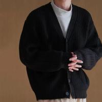 Cárdigan de invierno y otoño para hombre, suéter grueso de un solo pecho con cuello en V y botones, chaqueta de punto, suéter elástico de color sólido - details 14