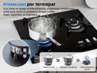 Campana de Gas de Vidrio WEHIMO de 3 Burneros 59 cm, 7750 W, 3 Zonas de Cocina, Adecuada para Todas las Ollas Instalación Integrada, Control de Pomo - details 3