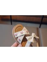 Sandalias de estilo bordado para niñas, zapatos de playa con punta abierta, informales, versátiles, planos de princesa con lazo, Verano - details 14