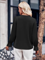 Blusa de retazos de encaje hueco para mujer, elegante camisa de manga larga para oficina, Tops elegantes sólidos sueltos, ropa de moda de otoño - details 10