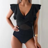 Traje de baño para mujer 2024, tendencia, Control de barriga, cuello en V, Bikini Sexy, trajes de baño fruncidos, traje de baño ajustado con manga con volantes - details 7