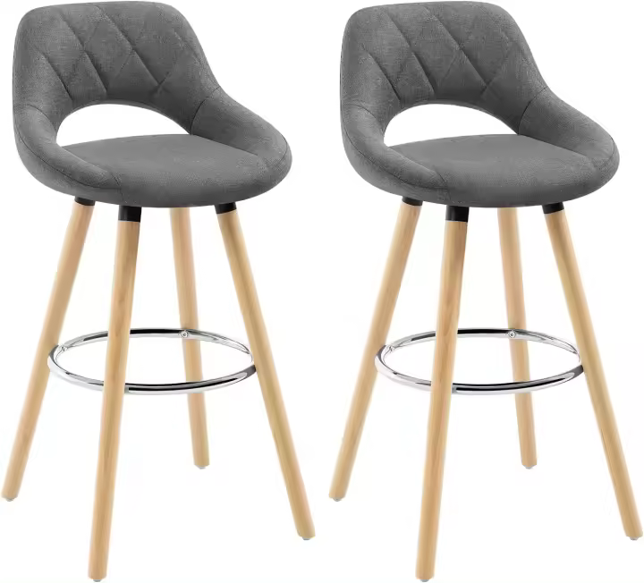Juego de Taburetes de Cocina Alto 2 Piezas con Resalto y Reposapiés Taburetes Barrios para Bistro, Cafetería y Cocina Funda de Piel Sintética y Patas de Madera Blanco - 1