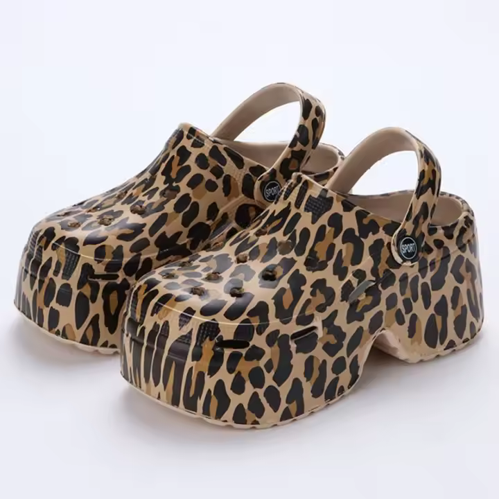 Nuevo modelo 2025 Leopardo Zuecos de Suela Gruesa para Mujer Punta Cerrada Sandalias de Plataforma Gruesa Mujer Verano 2023 Súper Tacón de Cuña Alta Pantuflas Mujer - 1