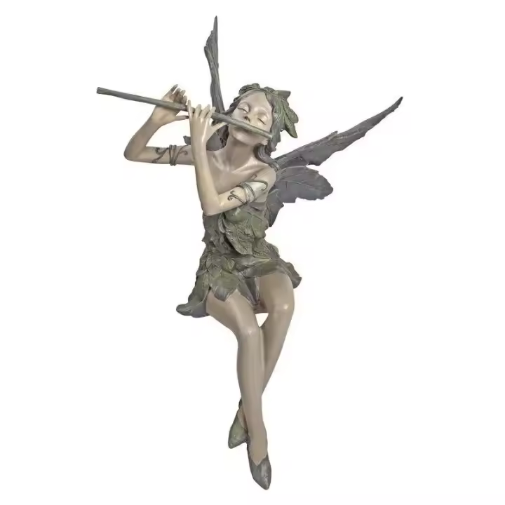 Estatua de Hadas Tocando la Flauta Escultura de Ángel para Jardín Decoración al Aire Libre - 1