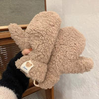 Manoplas de punto de felpa para mujer, guantes de invierno, calentador de manos de Color sólido para clima frío - details 4