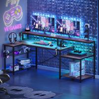 Mesa Gaming para PC con 3 Tomas de CA y 2 Puertos de Carga USB, Escritorio para Ordenador con Amplio. - details 1