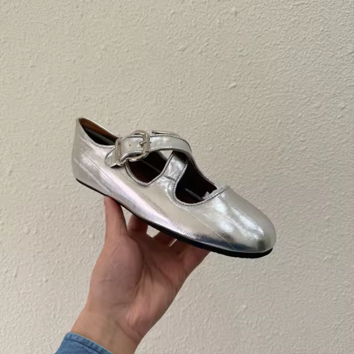 Zapatos Individuales de Suela Plana Diseño Redondo Nuevo con Estampado de Leopardo Hebilla Cruzada - 1