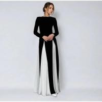 Vestidos largos elegantes de retazos en blanco y negro, vestido ajustado de manga larga con cuello redondo a la moda para mujer, batas de fiesta de noche para mujer - details 9
