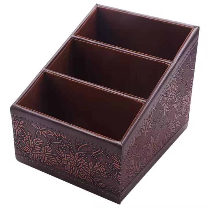 Caja de almacenamiento de cosméticos de cuero PU Retro, soporte para teléfono con Control remoto, organizador de Mesa para el hogar y la Oficina - 1