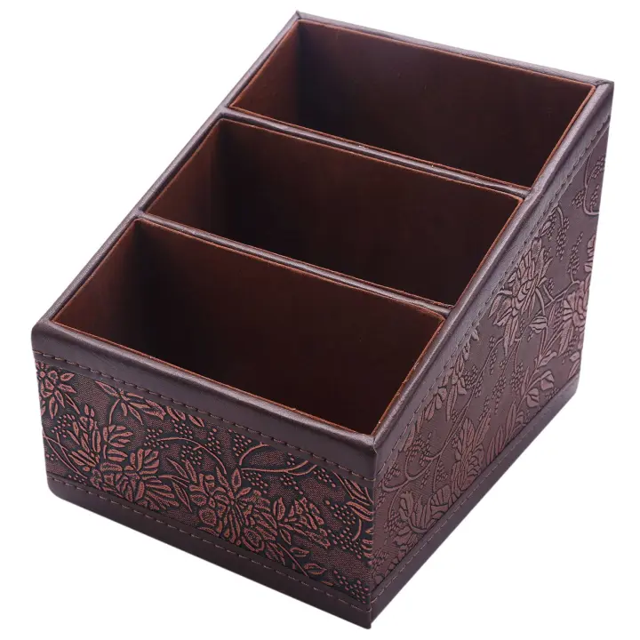 Caja de almacenamiento de cosméticos de cuero PU Retro, soporte para teléfono con Control remoto, organizador de Mesa para el hogar y la Oficina - 1