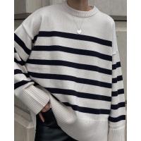 Suéter suelto de punto a rayas para mujer, jersey de manga larga con cuello redondo, ropa de calle informal, Otoño e Invierno - details 4