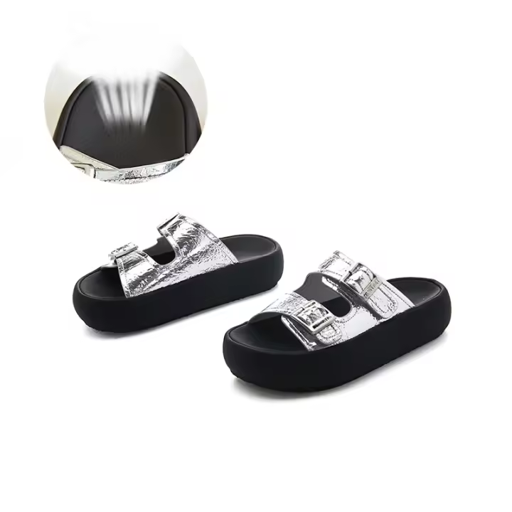 Zapatillas de plataforma nuevas sandalias de hebilla de cinturón retro de arrastre de una y media punta abierta de moda casual versátil - 1