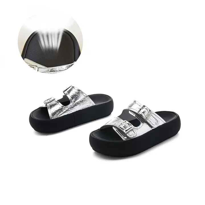 Zapatillas de plataforma nuevas sandalias de hebilla de cinturón retro de arrastre de una y media punta abierta de moda casual versátil - 1