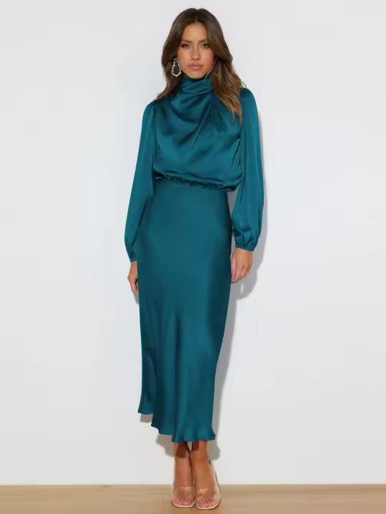 Moda de manga larga para mujer, nuevo estilo, suelto, elegante, vestido de noche - 1