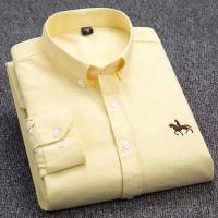 Camisa de manga larga lavada de algodón puro para hombre, camisa bordada de negocios informal, Color sólido, primavera y otoño - details 2
