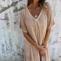 Vestido semiformal de moda confeccionado en algodón y lino con escote en V. - details 1