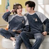 Conjunto de pijama de felpa de franela cálida para hombre y mujer, ropa de dormir de manga larga con cuello redondo, dibujos animados dulces, 32 estilos, Invierno - details 1