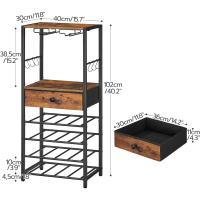 Estantería para Vinos de 6 Niveles con Cajón y Ganchos, Botellero para 16 Botellas con Portacopas y Estantes, Organizador de Botellas de Vino, Vintage y Negro EBF10JJ01 - details 2