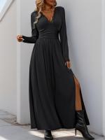 Elegante Vestido de Manga Larga para Mujer Color Sólido, Cuerpo a Justa, Corset, Línea A, Algodón, Chic - details 8