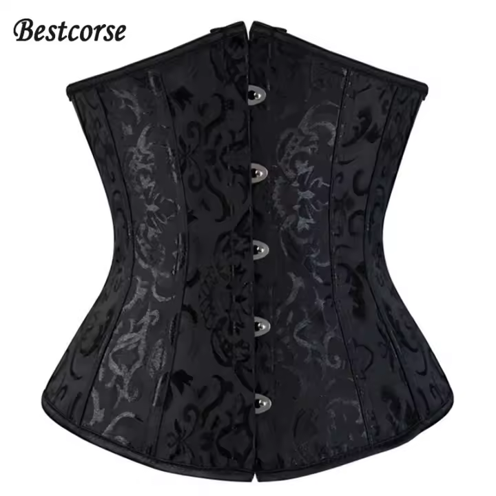 Bestcorse-corsé negro de flores para mujer, entrenador de cintura de talla grande con deshuesador de hueso, ceñido corpiño, Top adelgazante, faja de barriga Tr, XS, 6Xl - 1