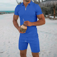 Verano de los hombres nuevo conjunto de pantalones cortos de manga corta Conjunto de manga corta Polo con cremallera de solapa para hombres europeos y americanos - details 7
