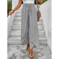 Pantalones de pierna ancha para mujer en verano Chic Moda elegante con cintura elástica y diseño floral - details 6