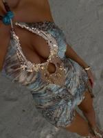 Vestido de verano 2025 con cuello en V, sexy, con tirantes finos, sin mangas, con espalda descubierta y lentejuelas. - details 3